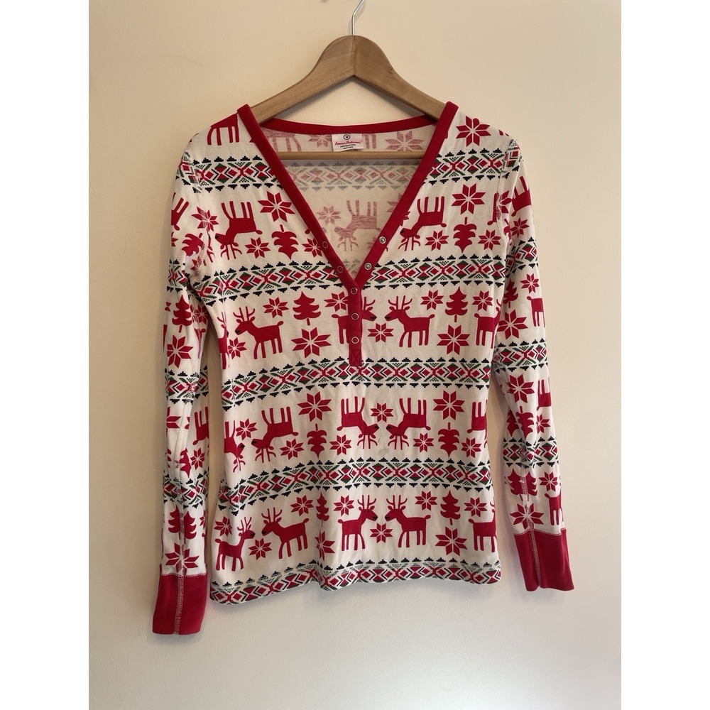 Hanna Andersson Pajama Set Women Medium Christmas Holiday Deer Organic Cotton